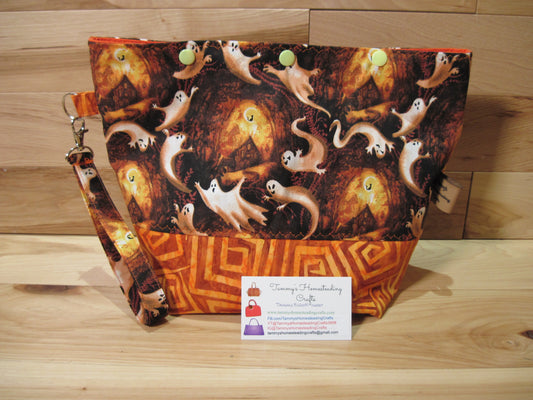 Medium~ Spooky Ghosts w/orange & snaps project bag