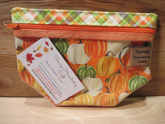 Notion's Bag ~ Pumpkin w/ plaid ~ zipper