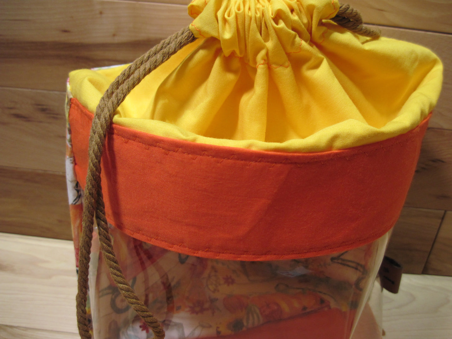 Medium Window Drawstring ~ Wagon w/ pumpkins ~ orang & yellow project bag