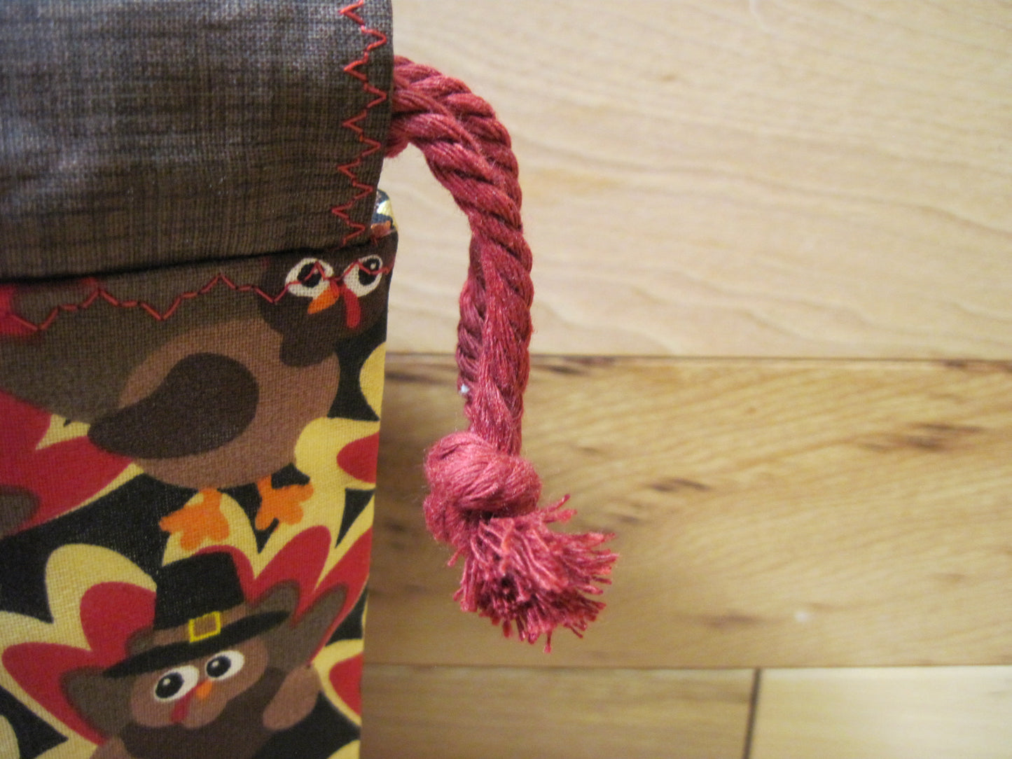 Small Drawstring ~ Turkey w/ "gobble gobble" ~ Project bag