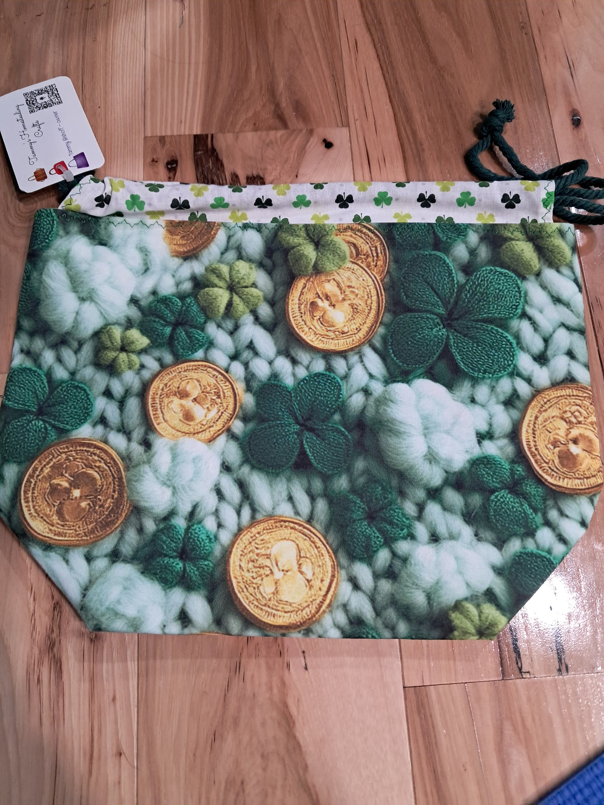 Knitted Shamrocks w/ coins ~ project bags