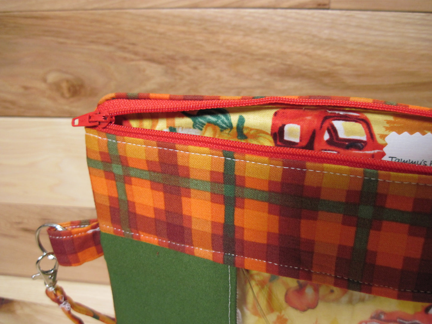 Medium Window Plaid/Green with Red Truck project bag