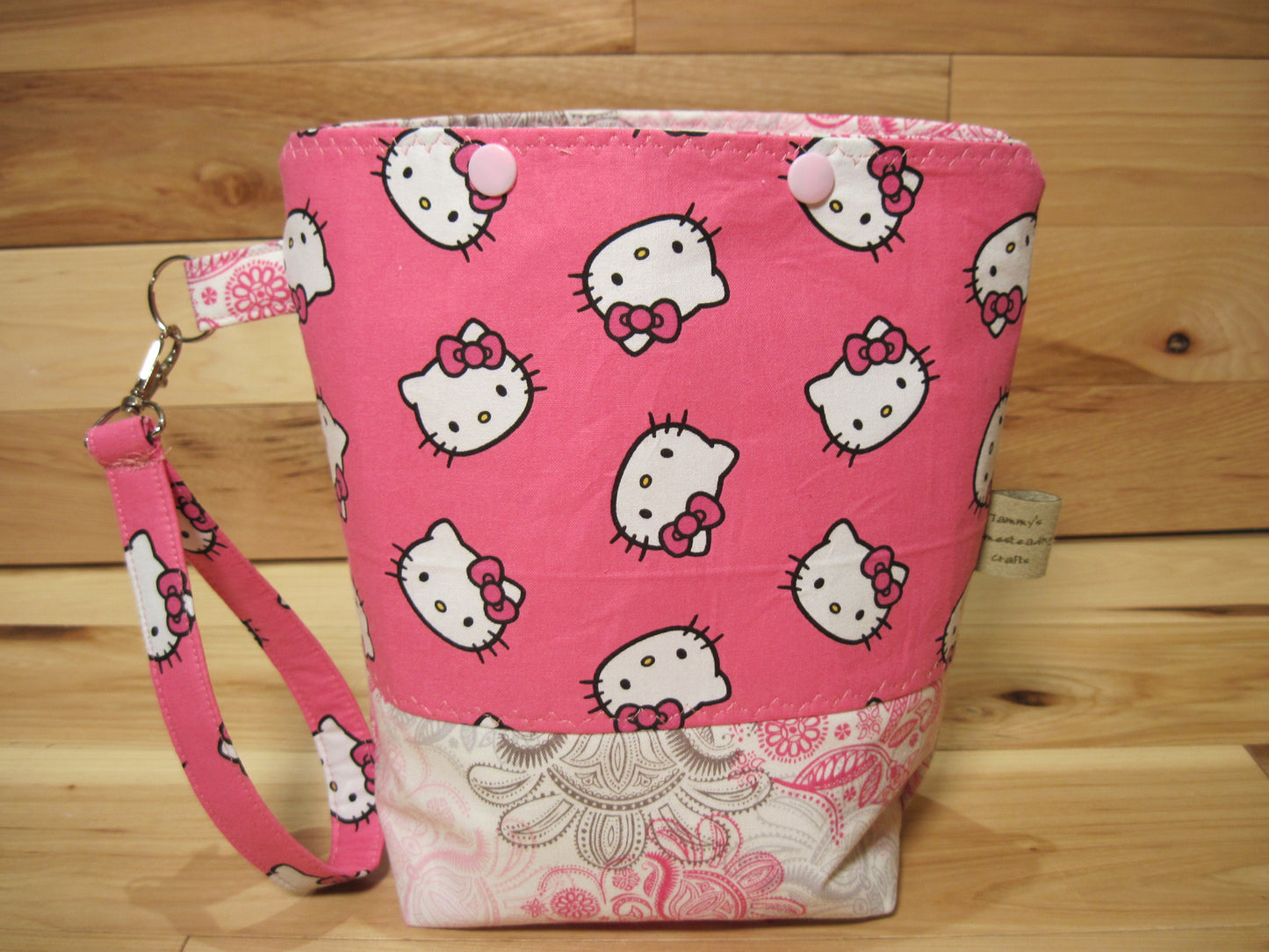Small Hello Kitty Heads Pink & Paisley w/snaps Project Bag