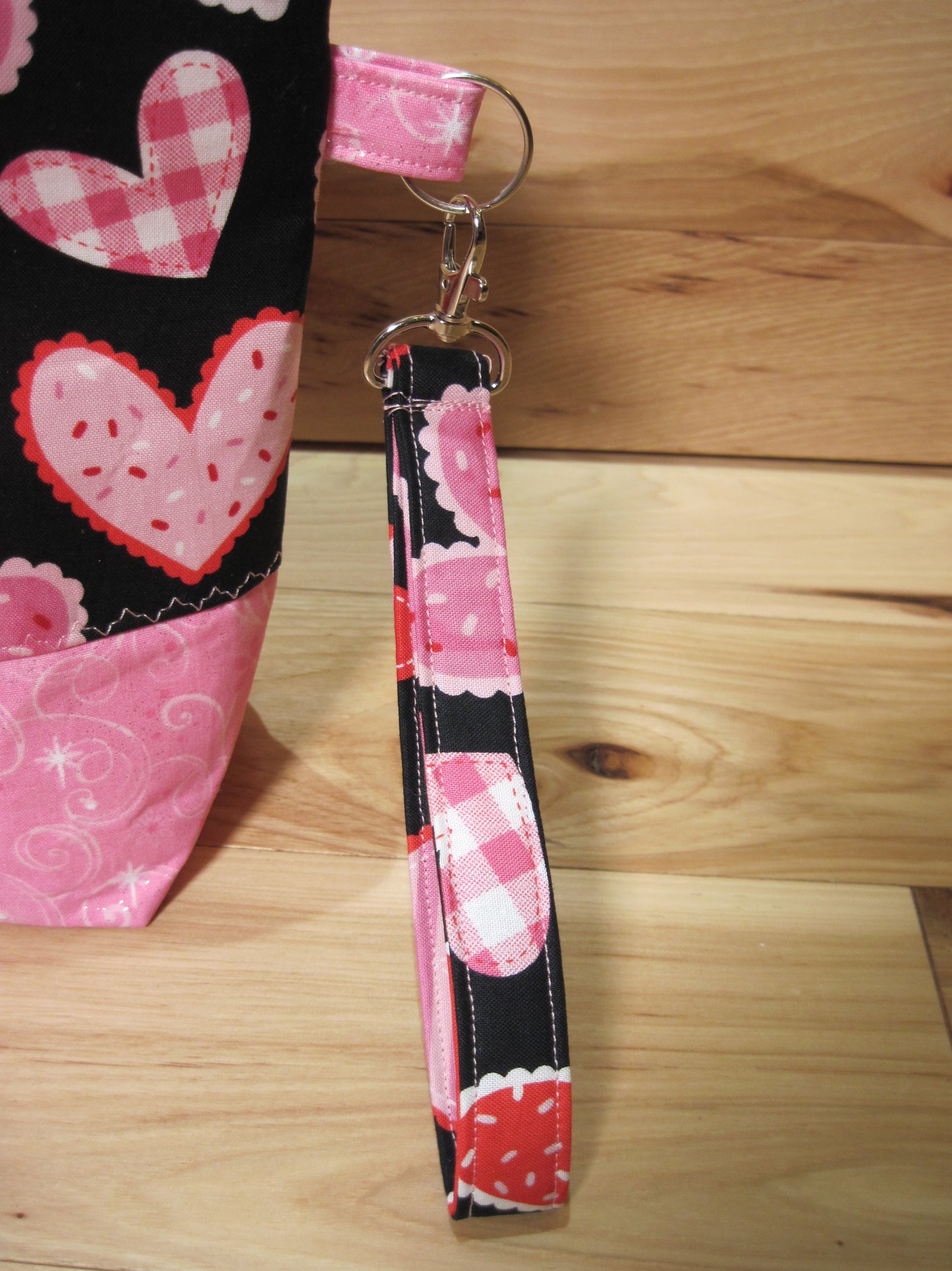 Small Project Bag Valentine's Day Hearts w/ pink & snaps