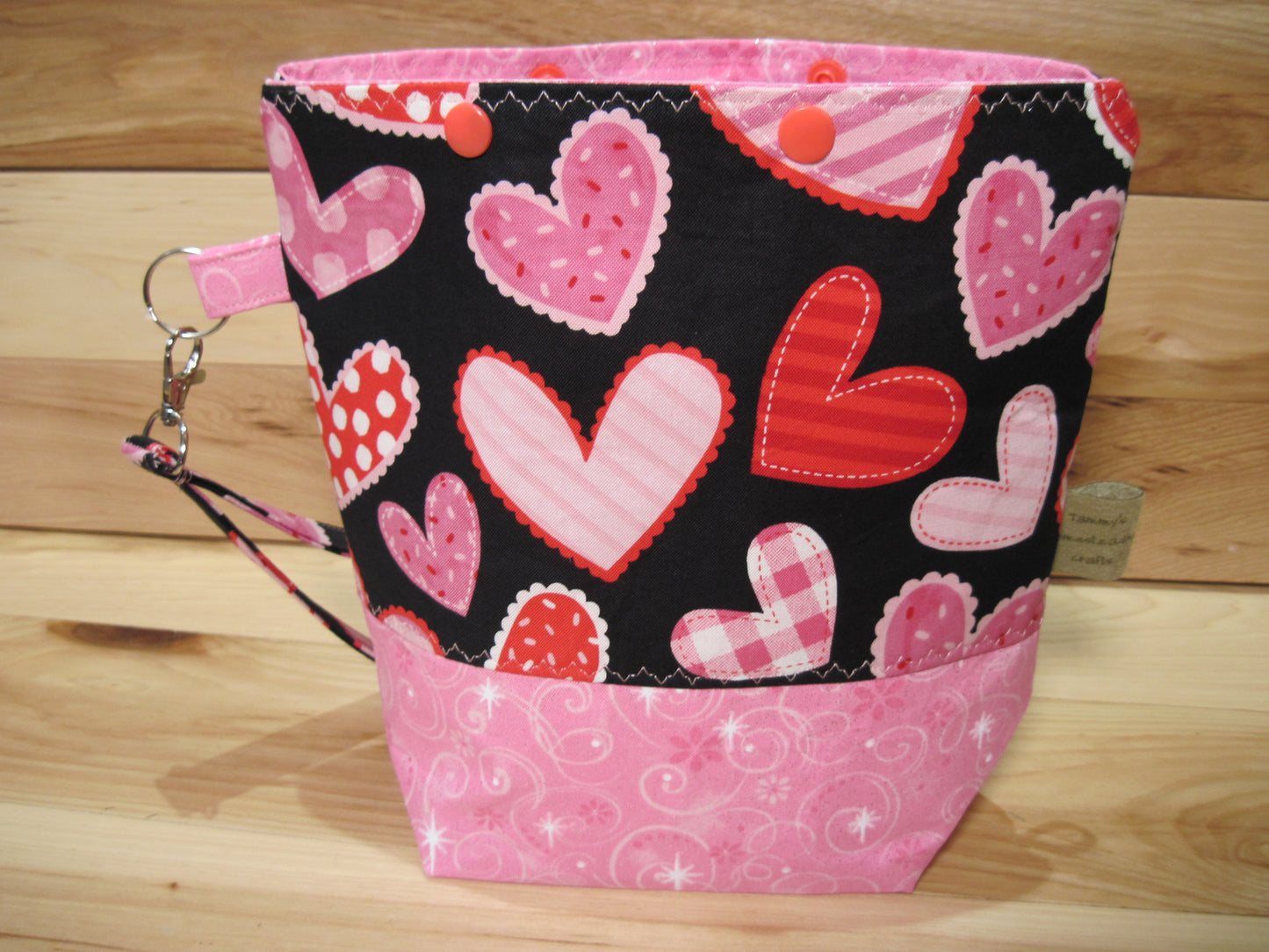 Small Project Bag Valentine's Day Hearts w/ pink & snaps