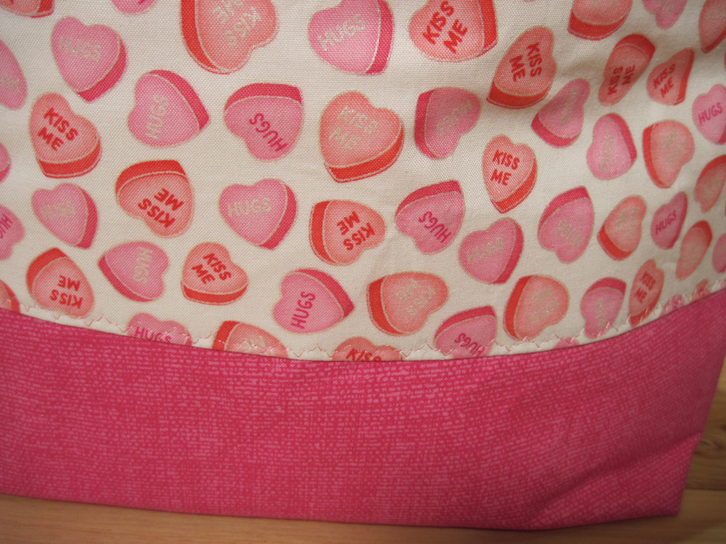 X-Large Drawstring Valentine's Day Conversation Hearts w/ hot pink project bag