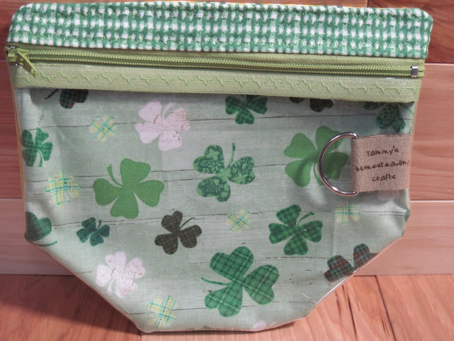 St. Patty's Day Notions bag w/ shamrock/ plaid and striped back