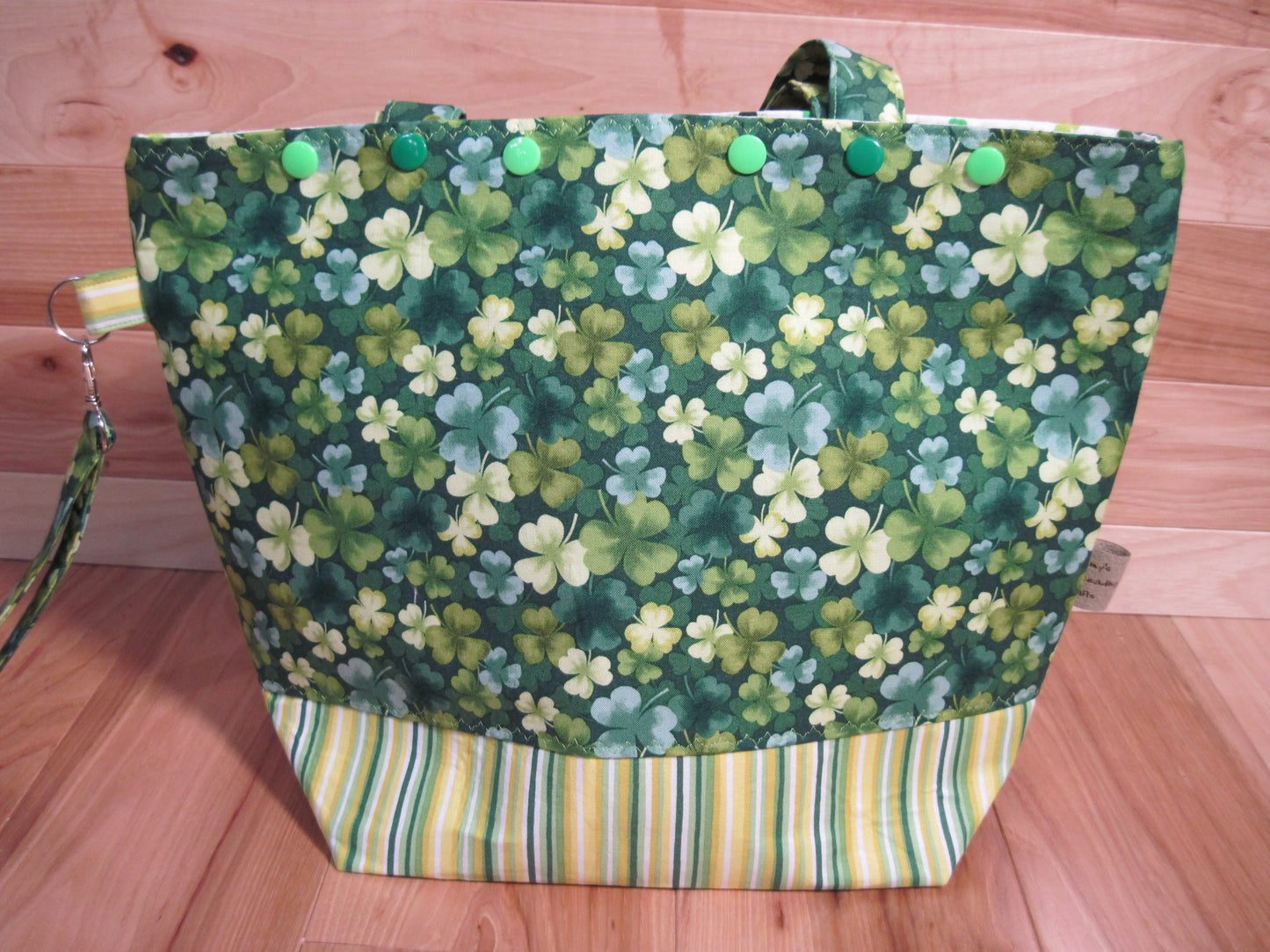 Large St. Patty's Day w/ shamrock & stripes w/ removable handles project bag