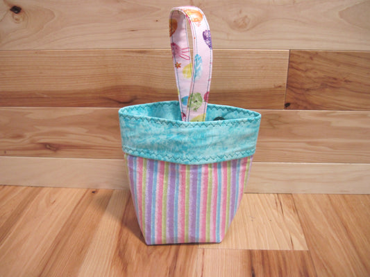 Wrist-Yarn bag Easter stripes w/ turquoise & handle