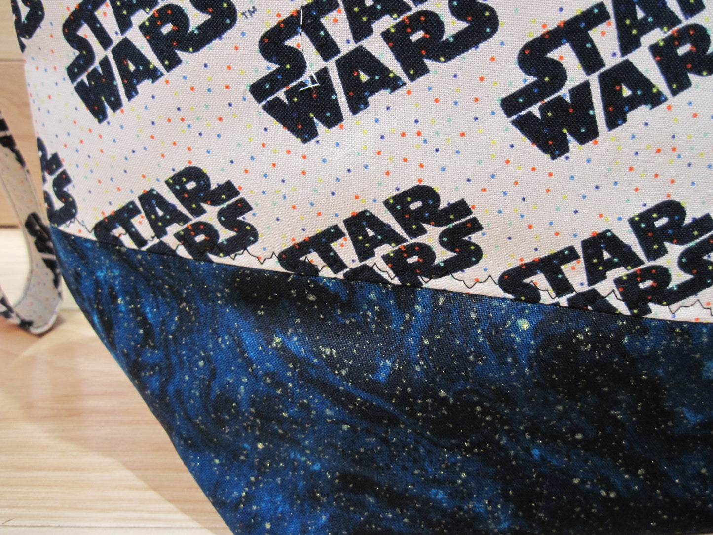 X-Large Star Wars w/ blue swirl sparkles, snaps & removable handles project bag